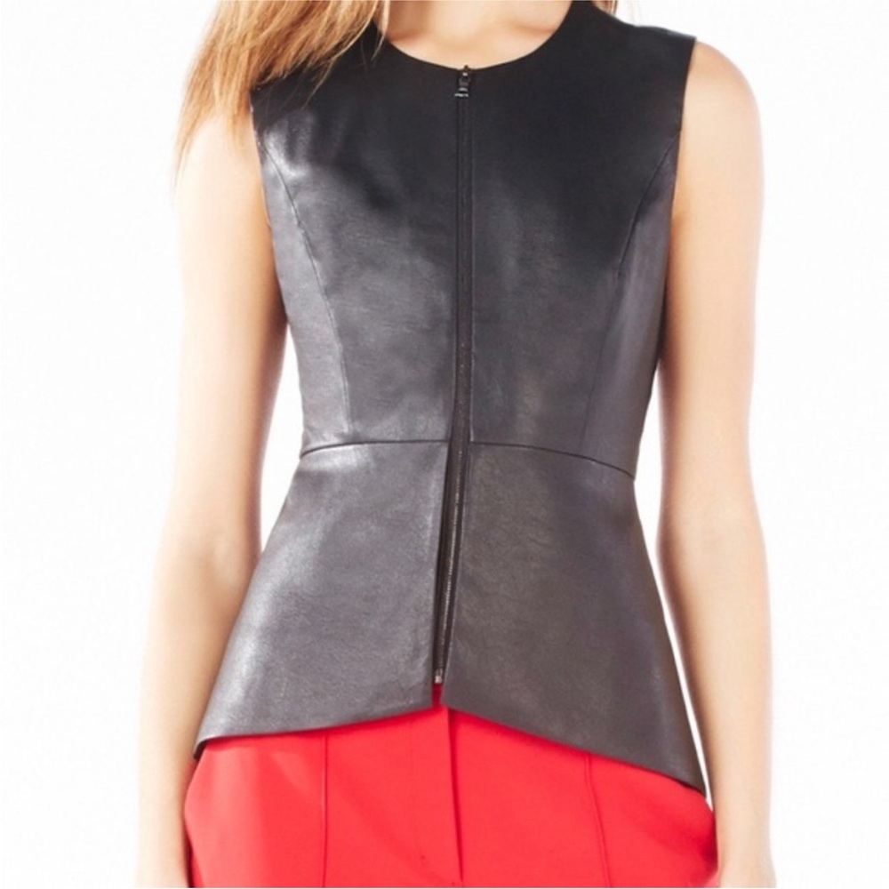 BCBGMAXAZRIA Abrielle Zip Front Peplum Top